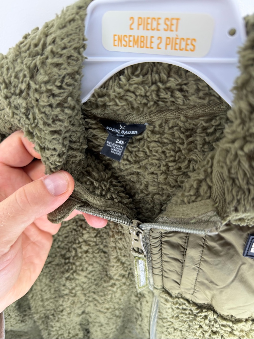 Eddie Bauer Kids Olive Green Sherpa Puffer Jacket